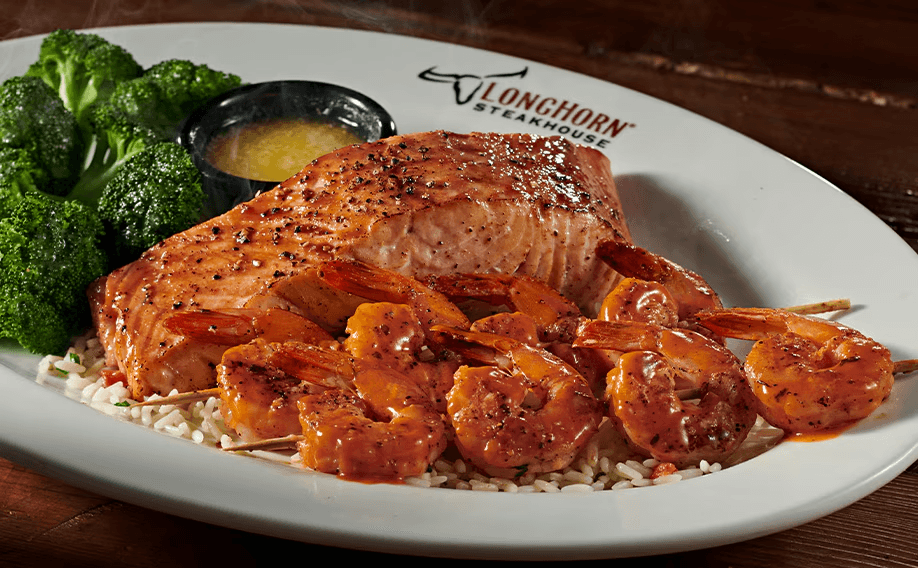 7 oz. LongHorn Salmon* with 8 ct. Redrock Grilled Shrimp 7 oz. LongHorn Salmon* with 8 ct. Redrock Grilled Shrimp