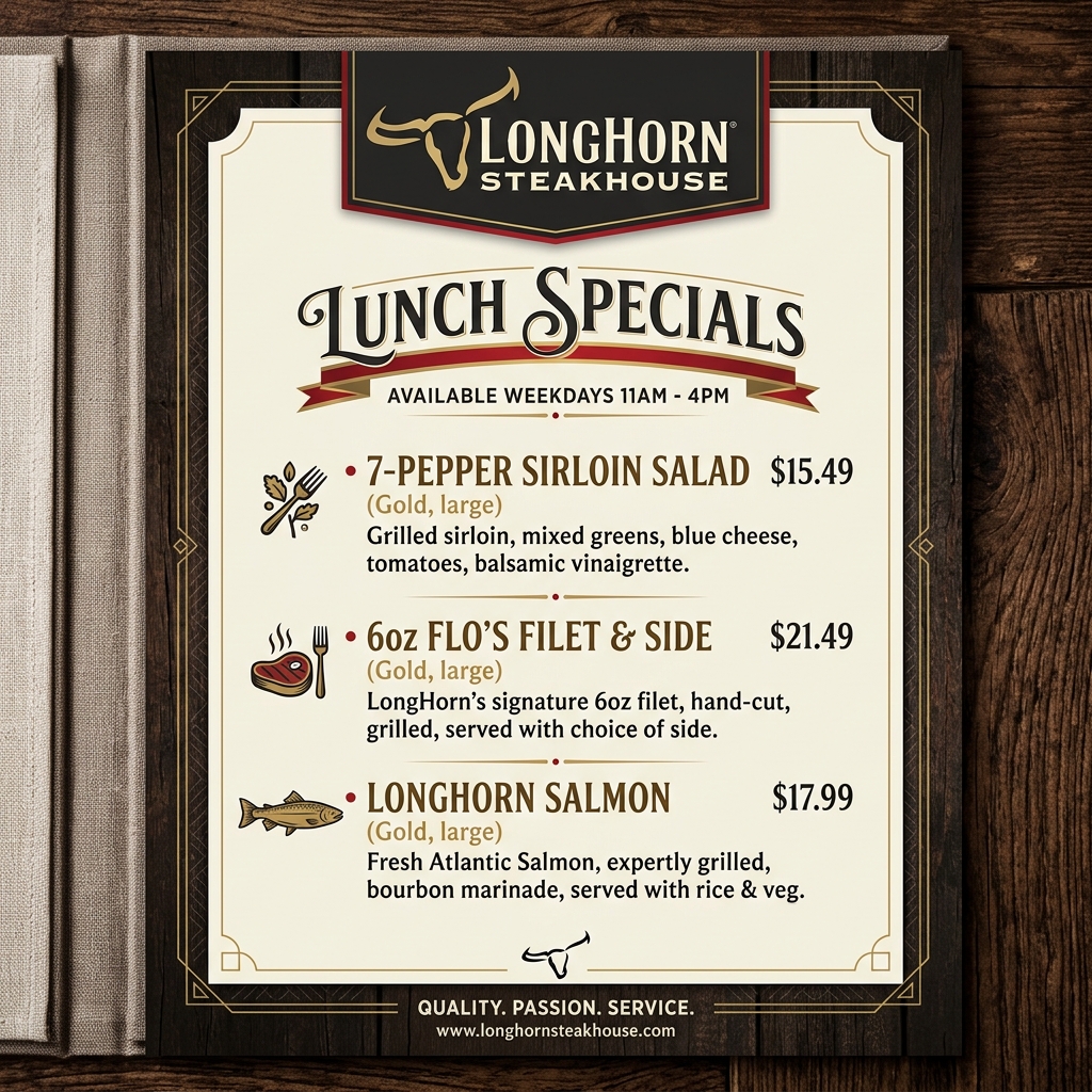 LongHorn Lunch Menu Specials Card 2026